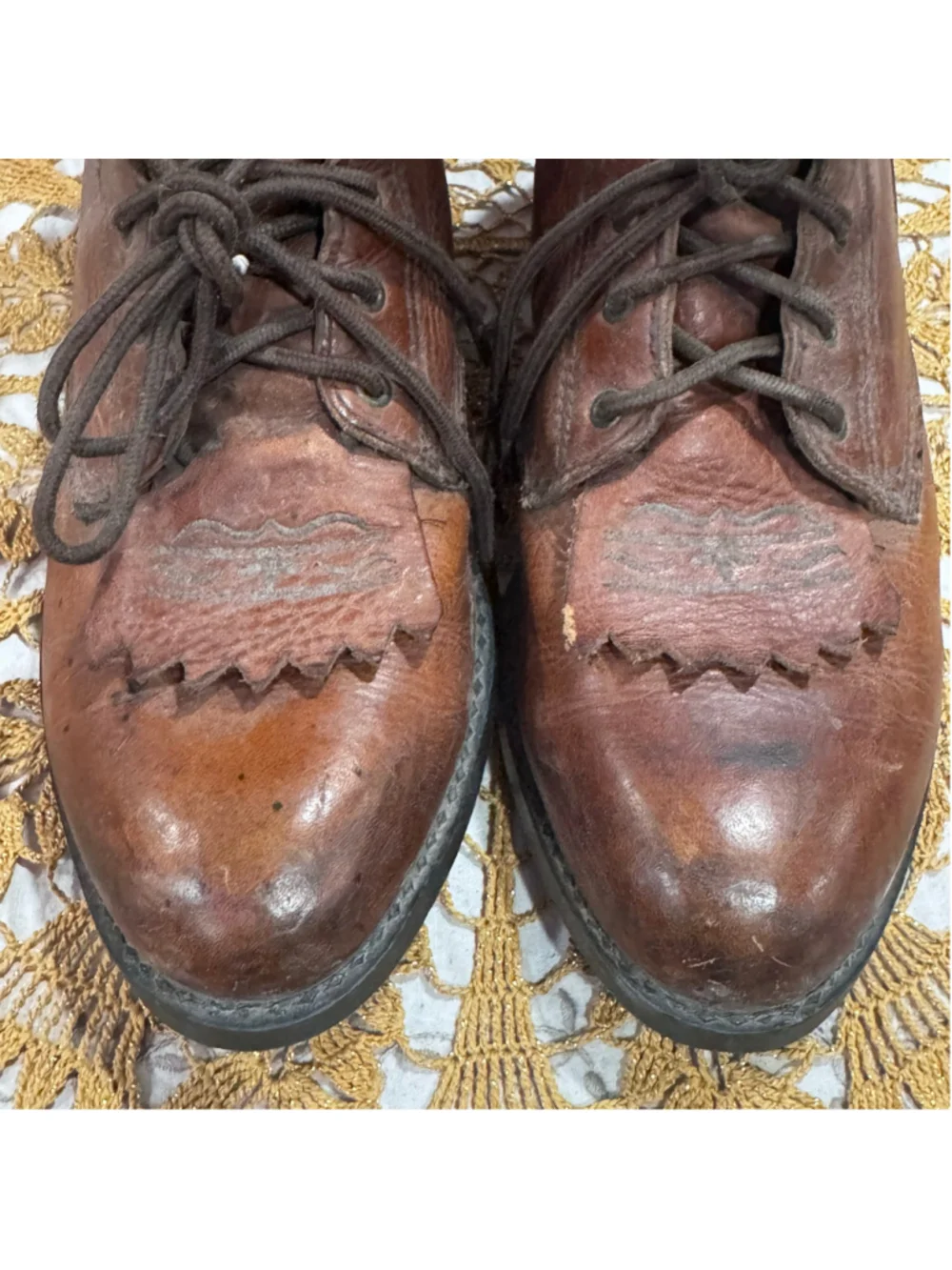 Ariat Leather Lace-Up Work Boots Brown Men's 8 Women's 10